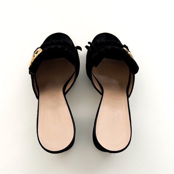 Gucci Marmont GG Logo Black Suede Fringe High Heeled Slip On Mules Slides 38.5 - Picture 5 of 12